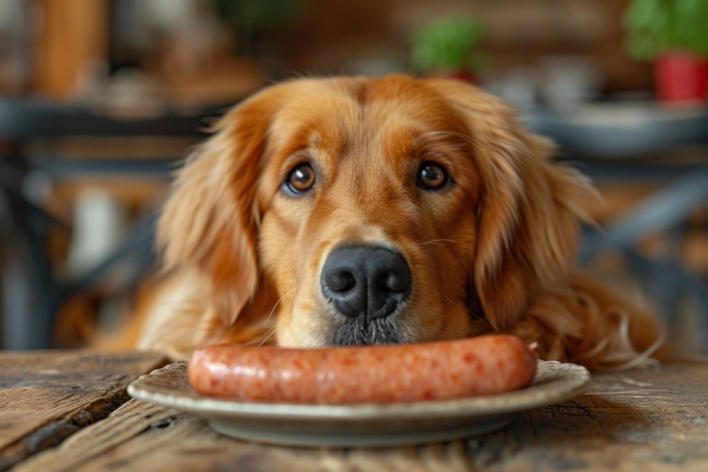 Hund ernährt sich von der Nahrung von Familie Versele