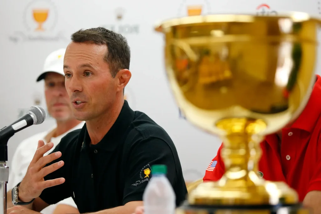 Mike Weir next to his trophy - Illustration photo of Fortune Mike Weir article.