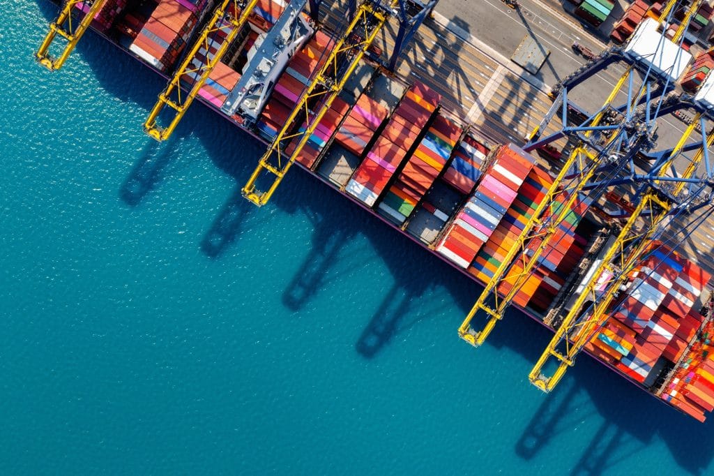 Grues et conteneurs dans un port de commerce, une partie intégrante de l'héritage maritime de Marc Saverys.