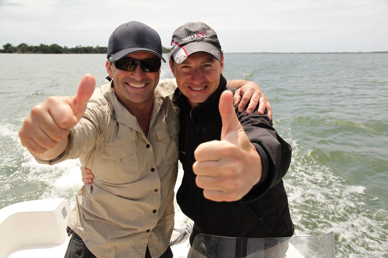 Cyril Chauquet and his friend fishing for the world's biggest fish