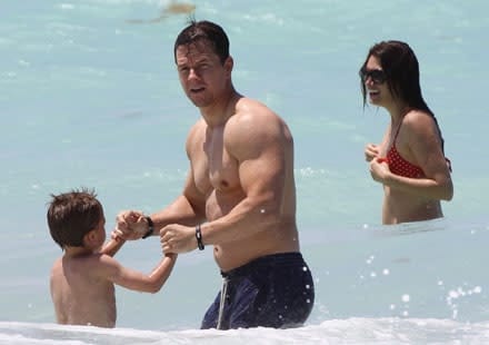 Mark Wahlberg's family with his shirtless son on the beach