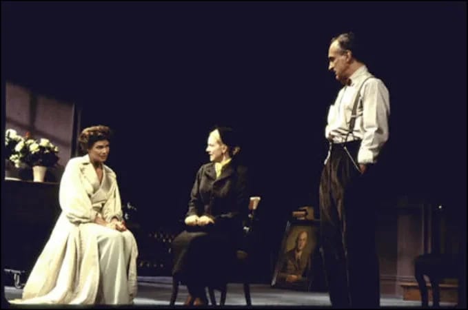 Jeffrey DeMunn, Laura Linney and Kelly McGillis in Hedda Gabler, 1994 - Illustration for Fortune article Kelly McGillis