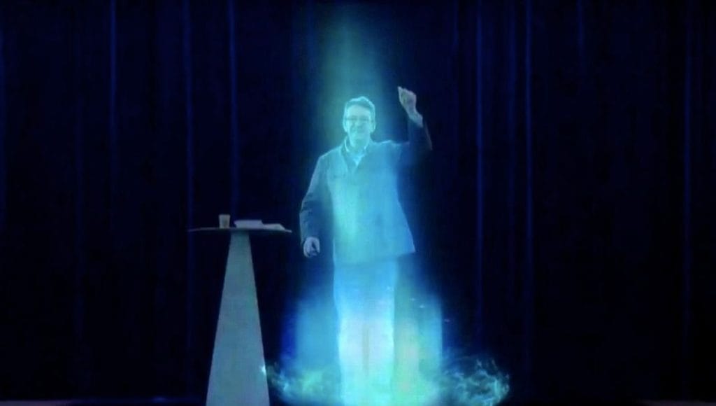 hologram of Jean Luc Mélenchon 