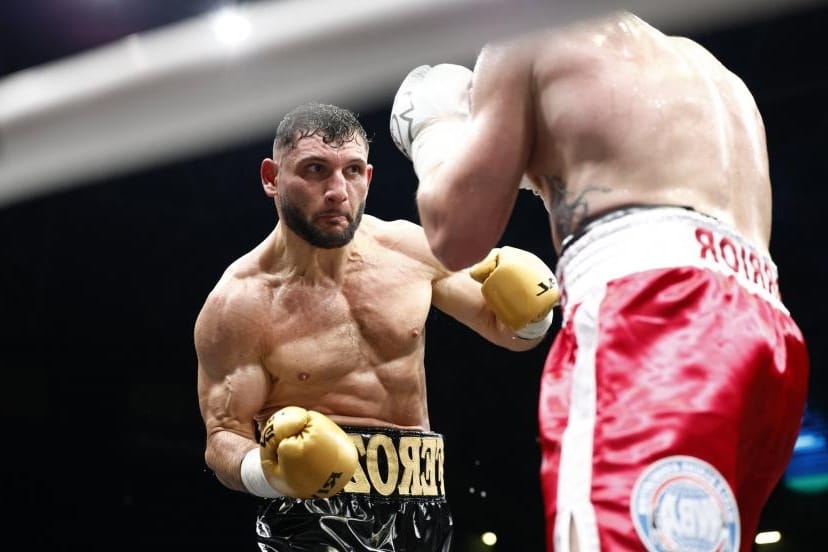 Arsen Goulamirian, WBA cruiserweight world champion, in action in the ring.