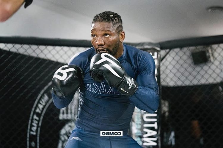 Hassan N'Dam N'Jikam, French-Cameroonian boxer, focused before a fight.