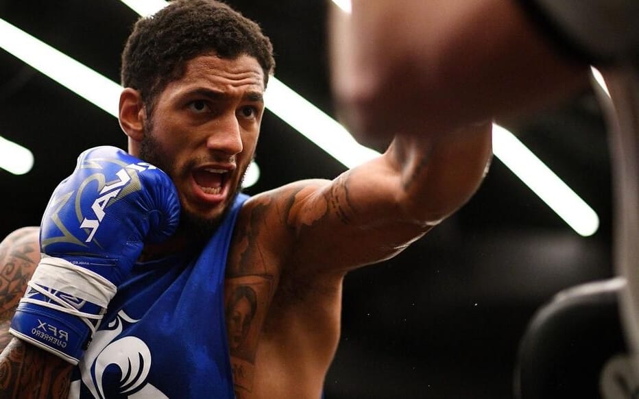 Tony Yoka, Parisian heavyweight and Olympic medallist, focused before a fight.
