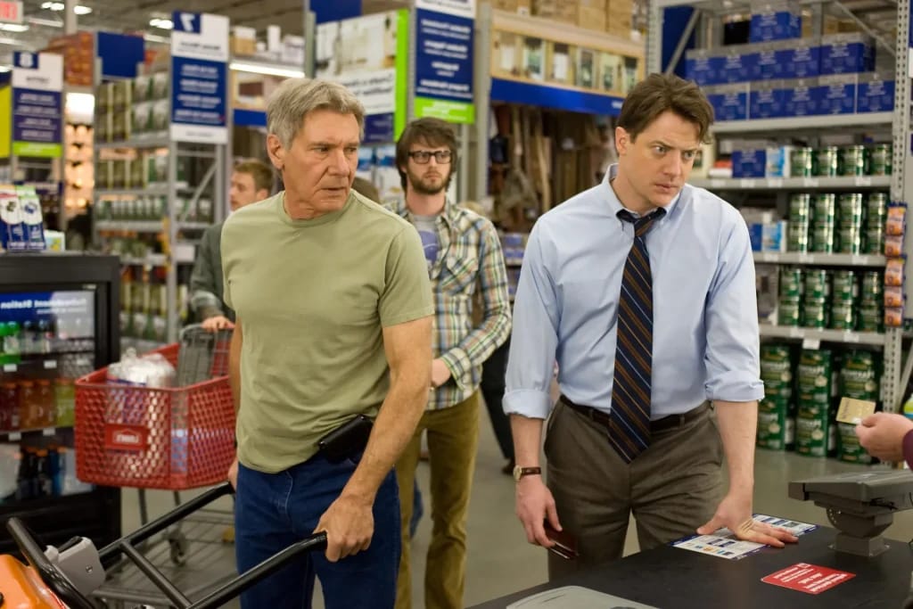 Harrison Ford und Brendan Fraser in Extraordinary Measures - Illustrationsfoto des Artikels Vermögen Brendan Fraser