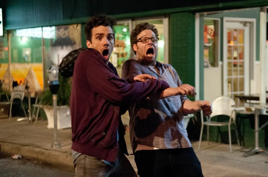 Jay Baruchel und Seth Rogen in This Is the End - Illustrationsfoto des Artikels Vermögen Jay Baruchel